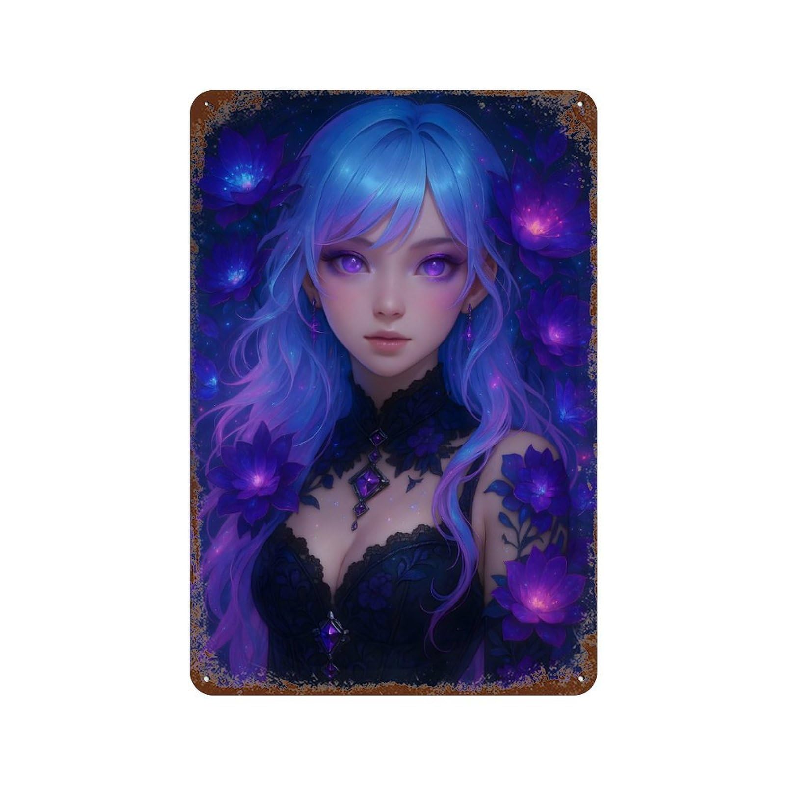Violet Bloom Fairy Retro Metal Sign 11.8"x7.9", Farmhouse Wall Decor for Garage, Pub Or Kitchen