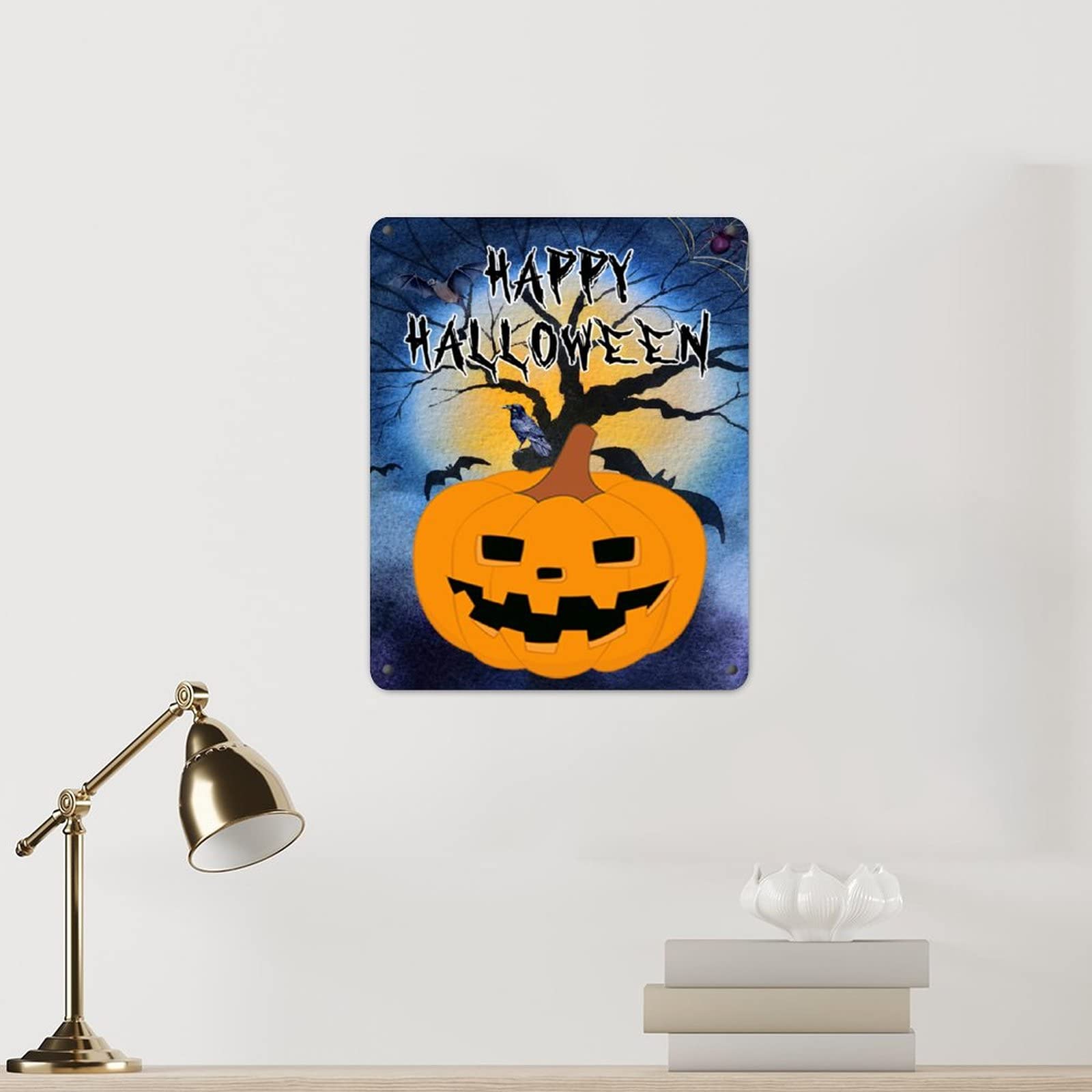 Rosefinch Stone Targa In Metallo Retrò Happy Halloween - Zucca Senza Testa, 20x30 Cm