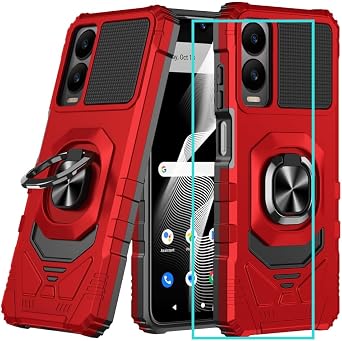 Case for Cricket Debut S3/ATT Vista 2 with Screen Protector&Ring Stand Red