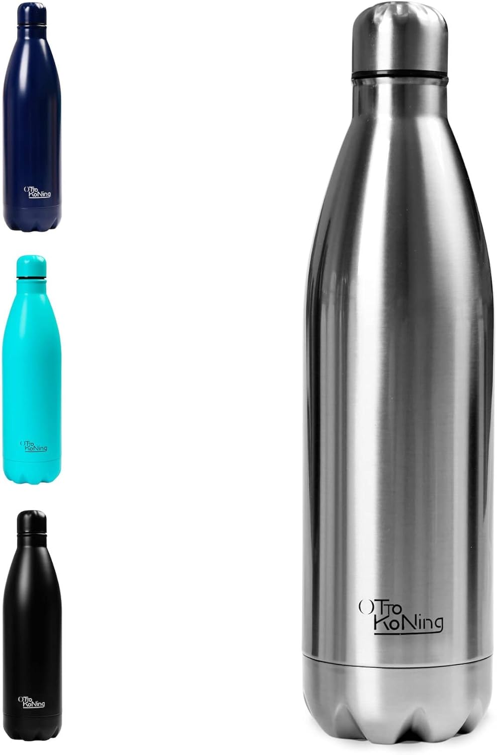 Borraccia Termica 1 Litro Otto Koning, Bottiglia Termica 1L in Acciaio Inox 18/8, Doppia Parete Sottovuoto, Freddo 24h Caldo 12h, Senza BPA e Ftalati, a Prova di Perdite, Senza Sapore Metallico