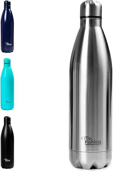 Water Bottle Otto Koning 1L - 1 Litre Stainless Steel Vacuum Insulated Flask - Keeps Cold 24h / Hot 12h - Large Leak Proof & BPA Free Metal Drinks Bottle for Gym, Hiking & Sports - 1