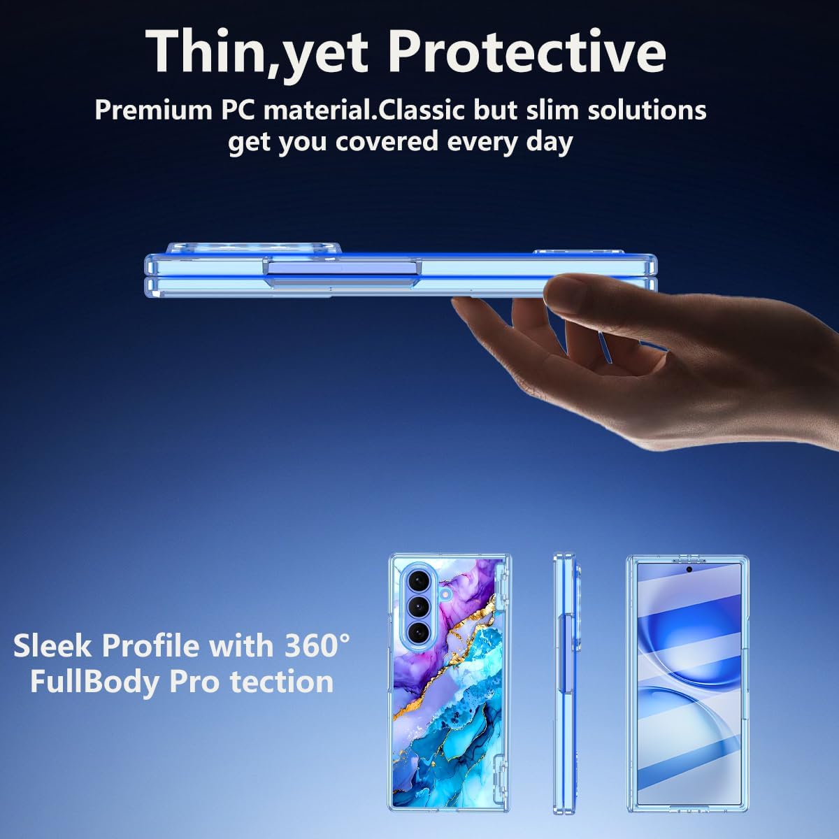 Meshine for Galaxy Z Fold 7 Case Magnetic,[Compatible with MagSafe][Hinge Protection][Built-in Screen Protector],Shockproof Women Girls Hard Case for Samsung Galaxy Z Fold 7(2025),Blue Marble