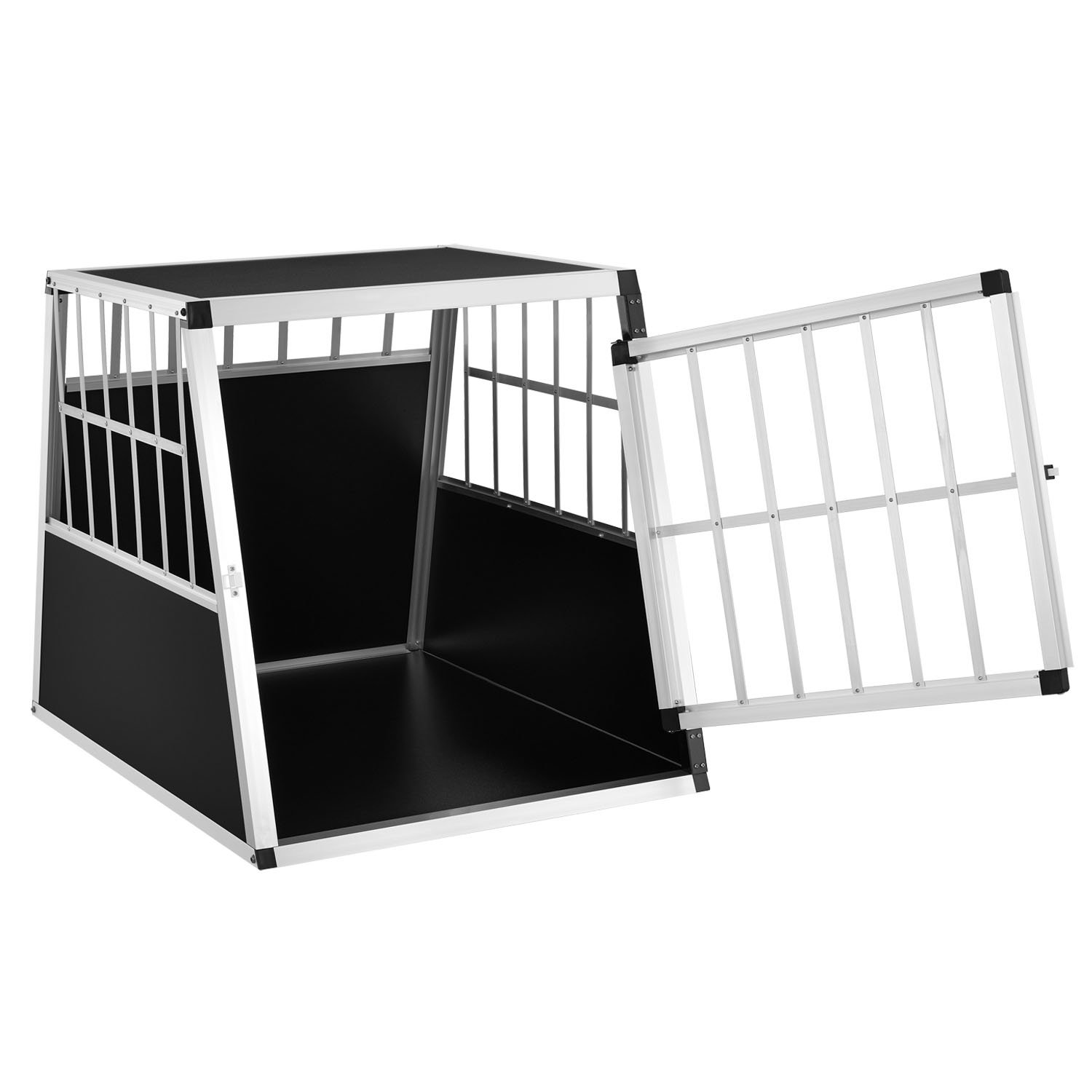 Juskys Box de Transport en Aluminium L-XL 65x91x69 cm – Caisse de Voiture Robuste & Facile à Entretenir pour Chiens avec Porte Grillagée Verrouillable