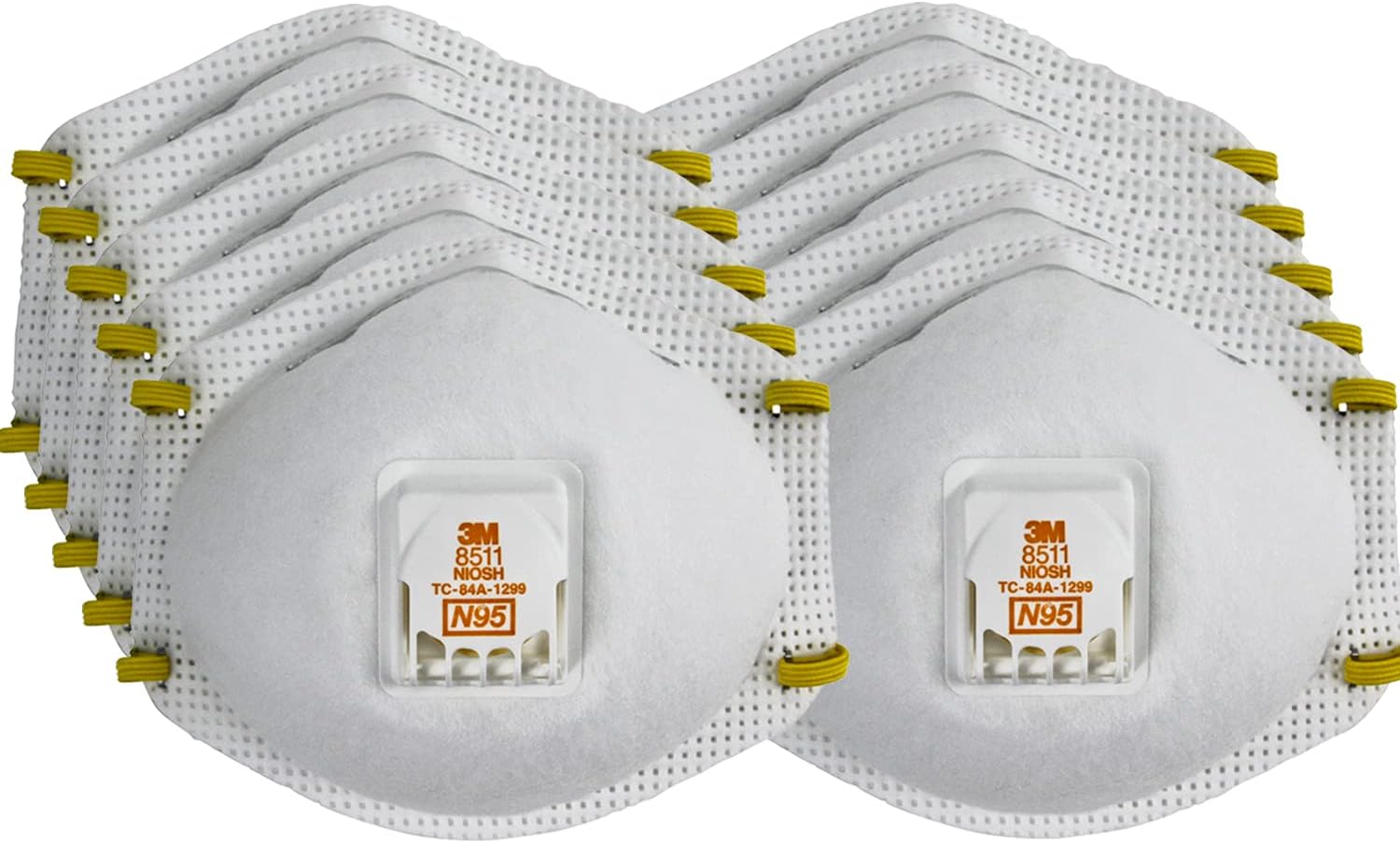 Particulate Respirator 8511, Pack of 10, N95, NIOSH APPROVED, Cool Flow Exhalation Valve, Disposable, Braided Comfort Strap, M Noseclip, Personal Protective Equipment