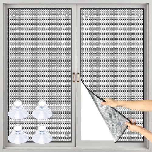 Protector solar para ventanas interiores, protección visual, protección solar, doble aluminio, aislamiento térmico, con ventosas, lámina aislante autoadhesiva (100 x 140 cm)