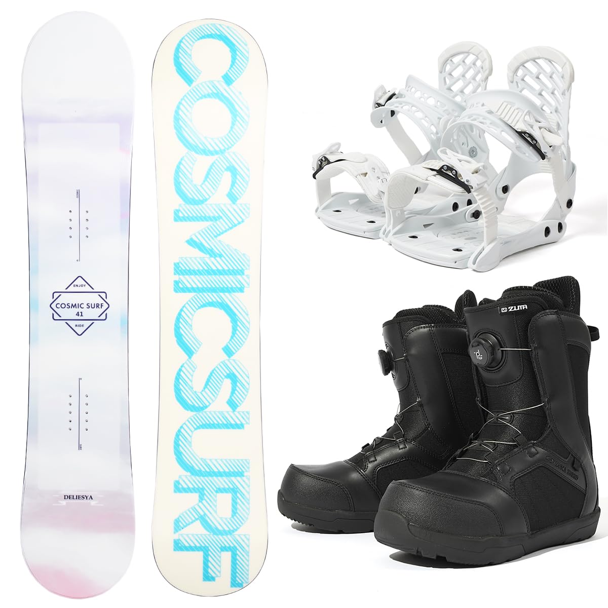 ZUMA(ツマ) 25-26 COSMIC SURF コスミックサーフ レディース 3点セット 板 ボード スノーボード バインディング ブーツ DELIESYA キャンバー 135 141 147 スノボ cosmicsurf-set-g