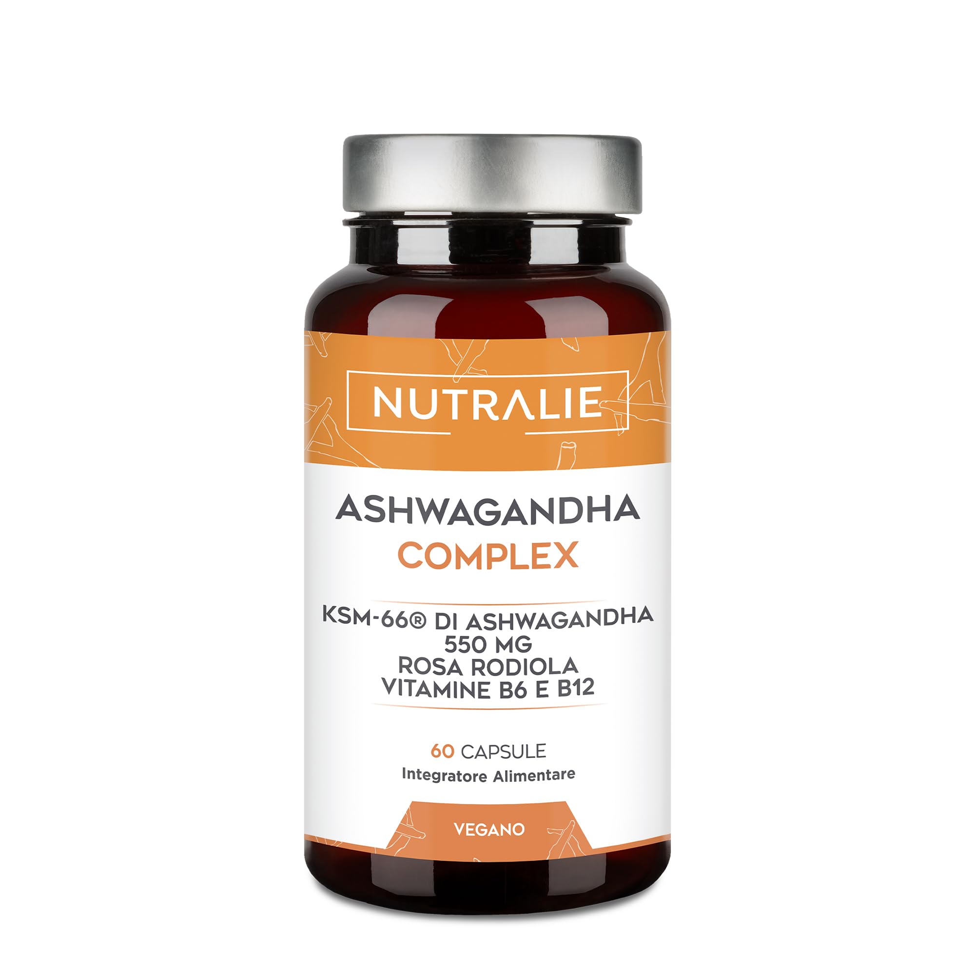Ashwagandha KSM-66 - Rhodiola Rosea Vit B6 B12 - Ginseng Indiano - Withania Somnifera - BIO-disponible - 60 Capsule Vegane Nutralie
