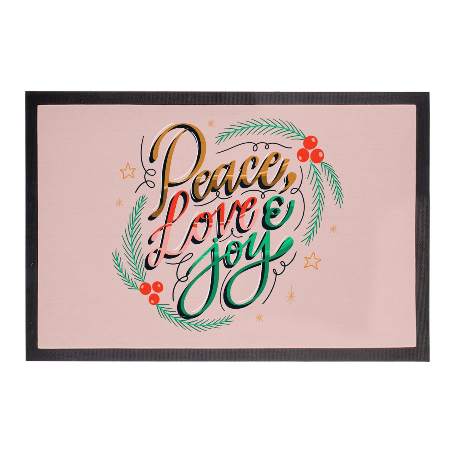 Paillasson rose Noël 75x50 tapis d'entrée fête houx et sapin pour maison