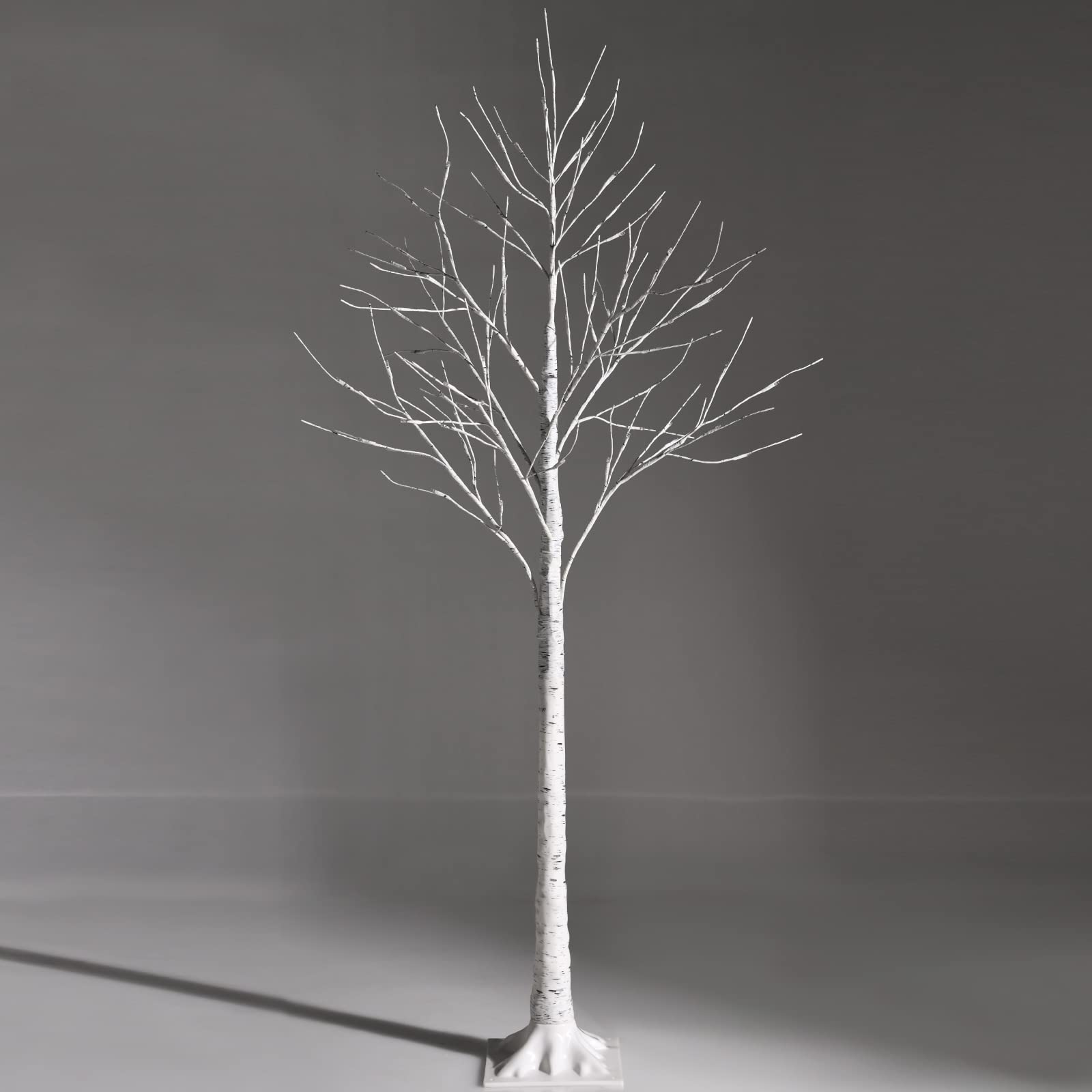 COSTWAY Albero Artificiale Illuminato con Rami di Betulla, Albero di Natale Bianco con Luci LED Calde e Bianche, Decorazione per Interno per Natale Pasqua Matrimonio (150cm)