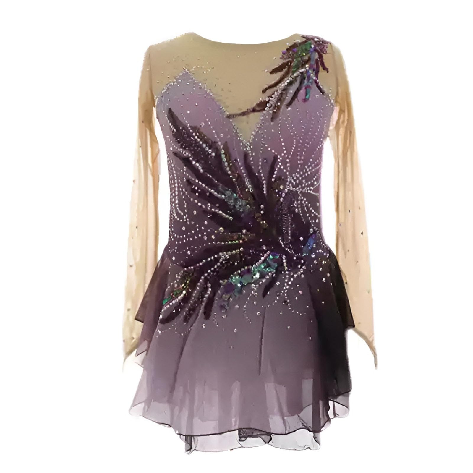 Girl's Elegant Elasticity Figure Skating Dress for Competition Performance, Women's Handmade Ice Skating Dress(4X-Large) Purple