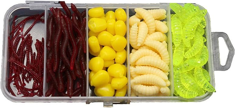 161Pcs Plastic Fishing Bait Maggot Shape Fishing Lures Artificial Lifelike Maggot Soft Bait Shad Earthworm Corn Lures for Freshwater Saltwater