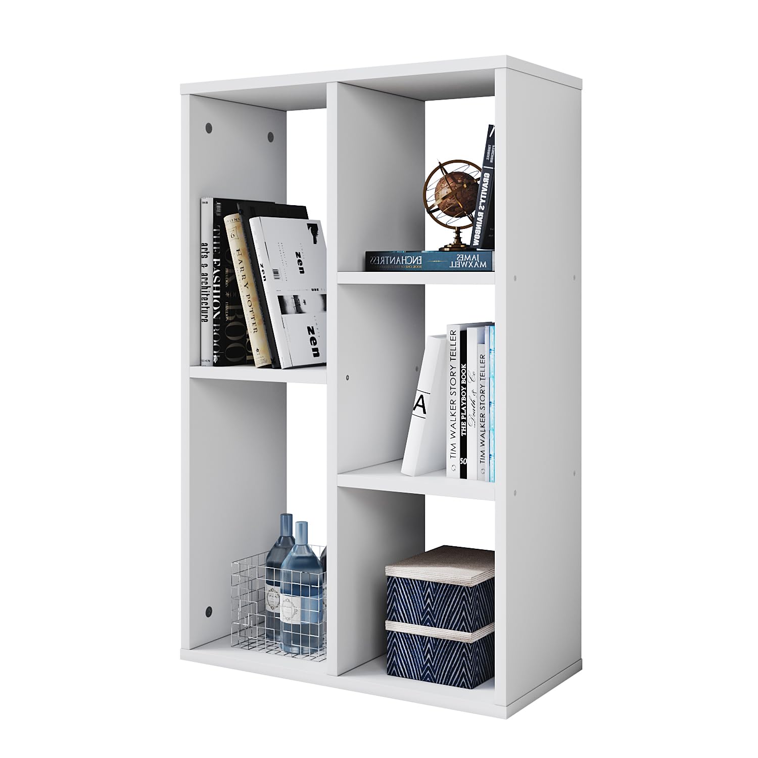 ELEGANT Wooden Display Shelves Freestanding Bookcase with 5 Storage Units White Bookshelf for Living Room Office Bedroom Study Room