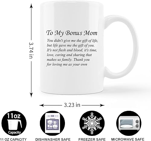 Miniatura 4 de GICHUGI Taza de café con texto en inglés To My Bonus Mom, regalos de hija e hijo, regalos para mamá para el día de la madre, los mejores regalos