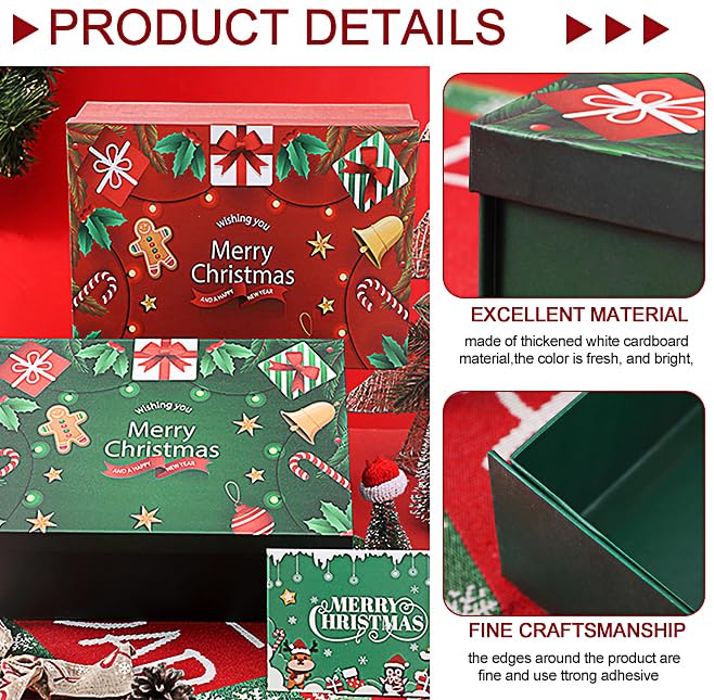 2 Pack Large Christmas Boxes with Lids for Gift, Christmas Packing Box Empty Gift Boxes for Wrapping Present,Luxury Sturdy Foldable Cardboard Box 29x22x10.5cm - Image 2