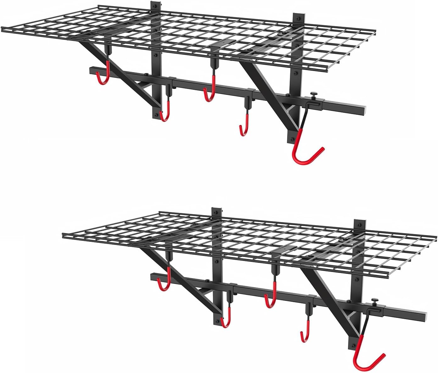 Lekarf Garage Wall Shelves, 2Pack 1.9x3.9ft Heavy Duty 330Lbs Wall mounted Organizer Includes 2 Vertical Bike Hooks And 4 Multifunction Hangers