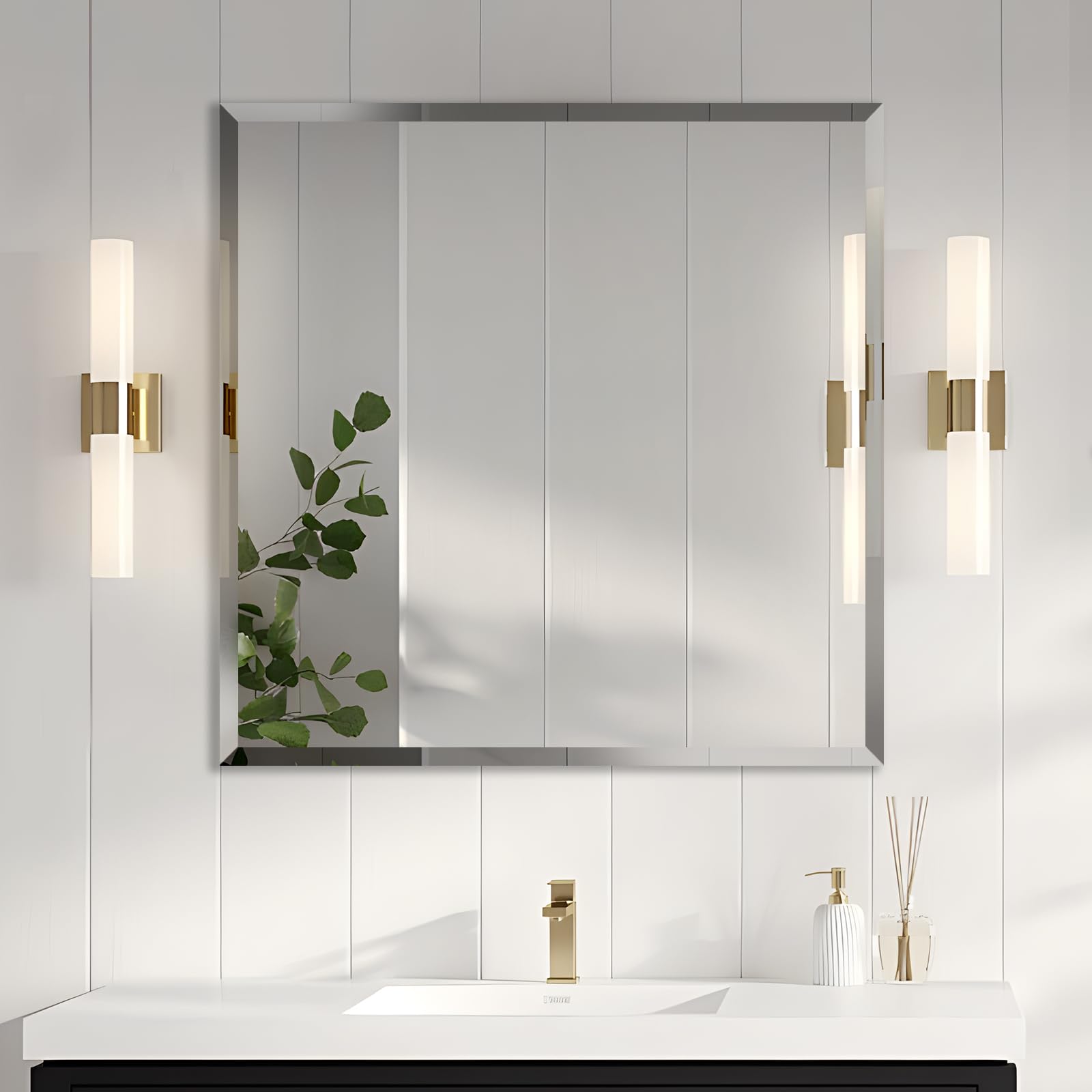 30x30 inch bathroom mirror frameless beveled edge rectangle wall mirror explosion proof and shatterproof bathroom vanity mirror wall mounted hang firmly (horizontal or vertical)