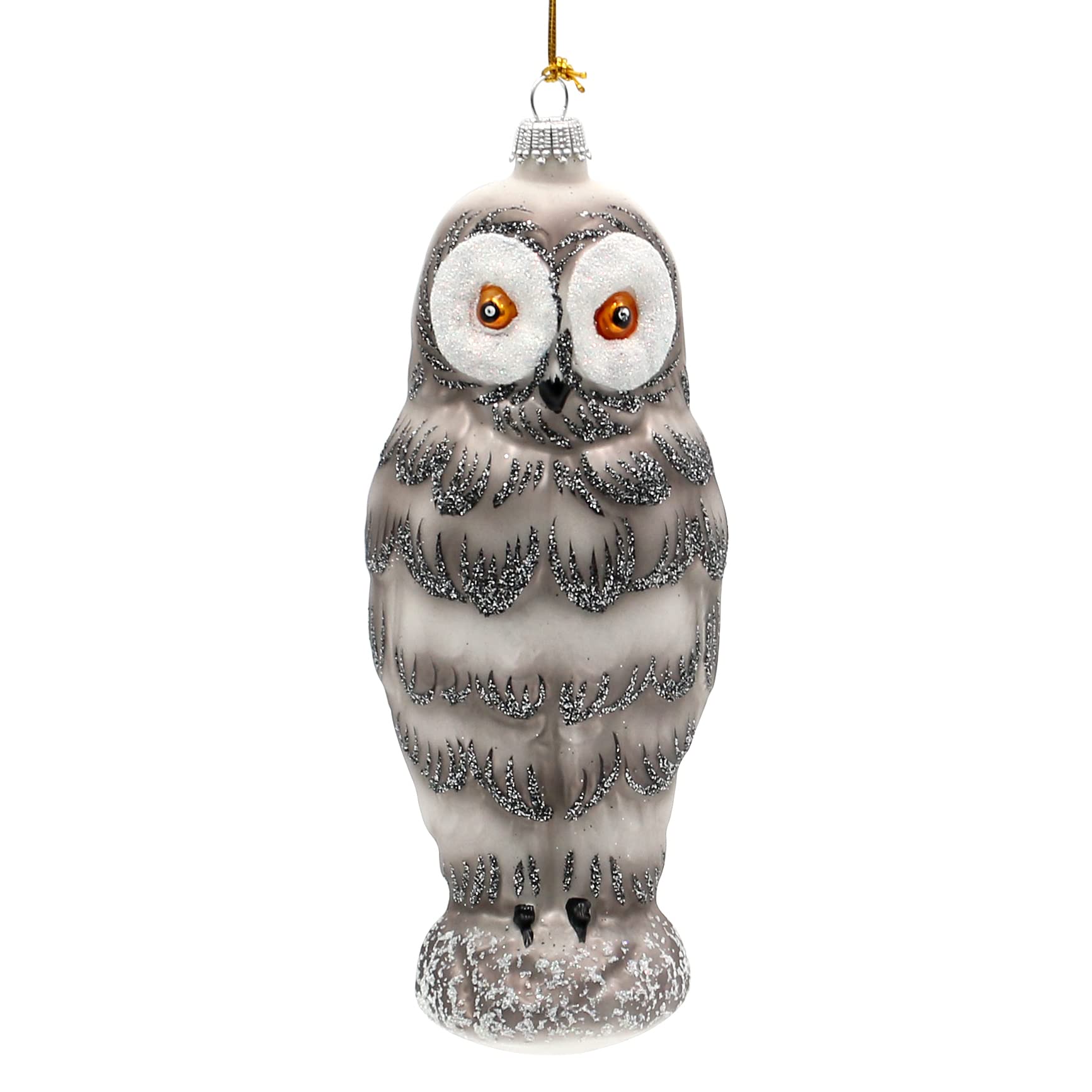 Lauschaer Christbaumschmuck Limitierte Auflage freigeblasene Schneeeulenfigur, handdekoriert, 17 cm hoch