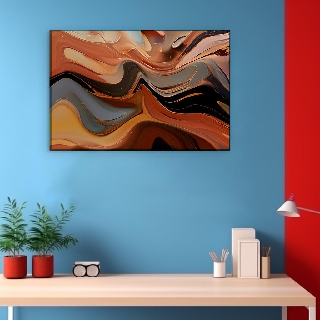 Canvas for Living room. Fluid Dreams in Coffee and Shadow: Unlocking the Abstract Metallica, 27 x 18 inch Canvas Wall Art - Contemporary Masterpieces - Modern Home Decor