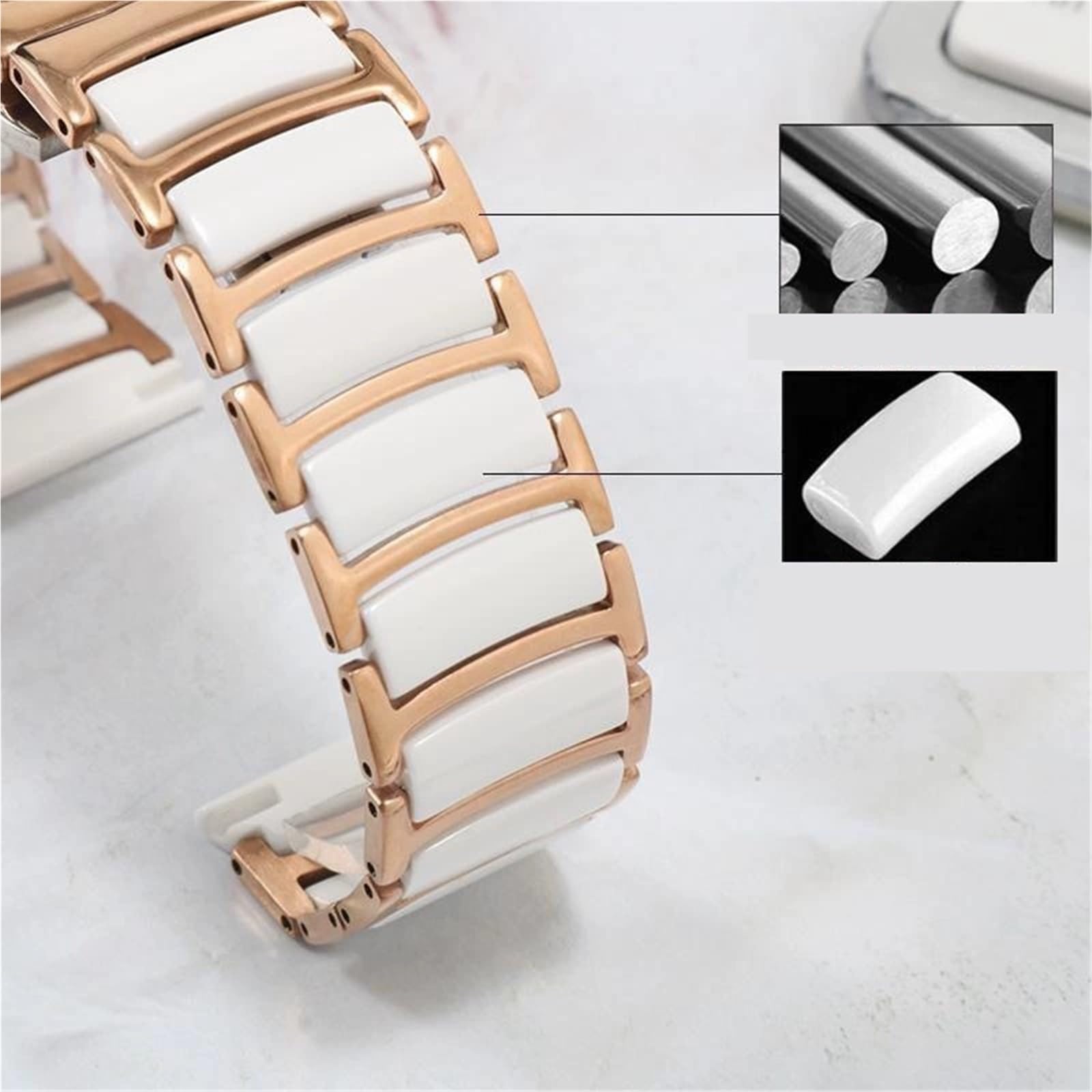 I Cinturini in Acciaio e Ceramica Sono Adatti per smartwatch, Orologi al Quarzo e la Maggior Parte degli Orologi da Uomo e da Donna (Argento e Bianco 16 mm)