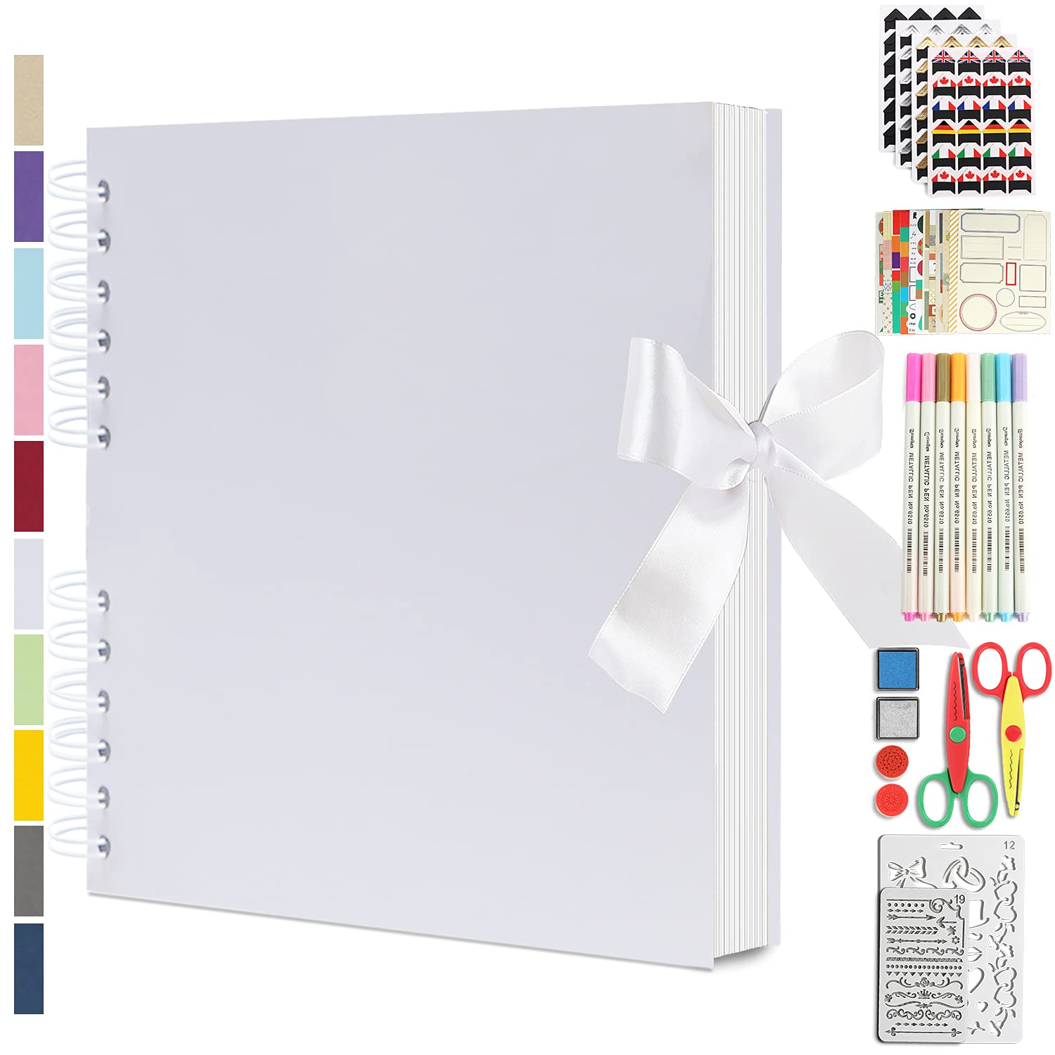 White Photo Album, Scrapbook Album DIY Scrap Book Length 11.6 x Width 8.8 (Inches) Kits, with Many Accessories, 80 Pages Paper