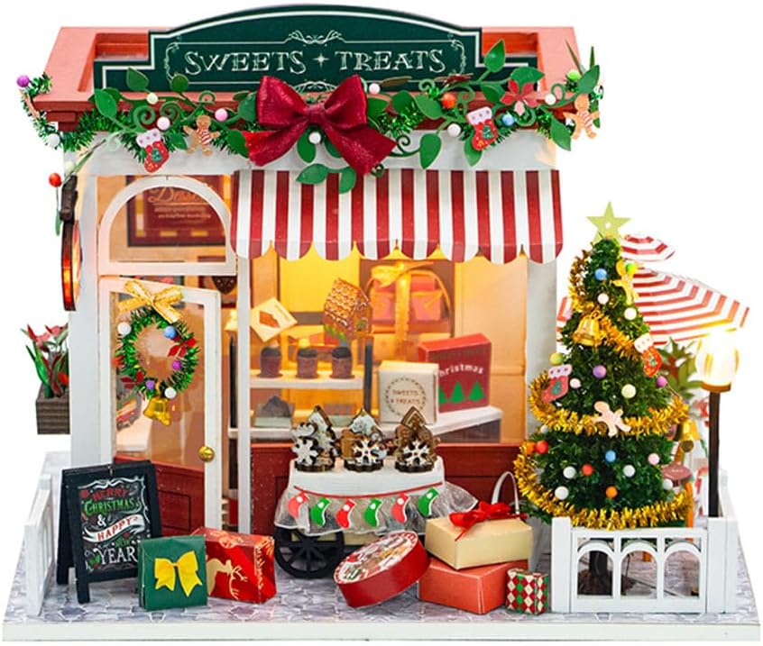 DIY Miniature House Kit for Adult and Teens, Christmas Candy House Building Kit for Family and Friends, Mini Wooden Dollhouse Kit for Halloween Christmas Birthday Gifts
