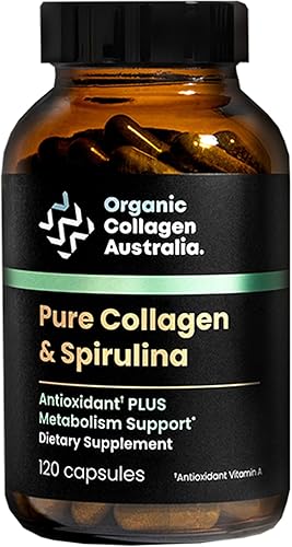 Organic Collagen Australia Cápsulas de colágeno puro y espirulina para la energía y la salud de la piel, 120 unidades