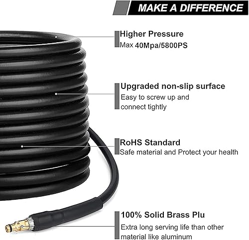 Miniatura 4 de Manguera de lavado a presión de 50 pies, manguera resistente y resistente a la abrasión, extensión de limpieza de agua de alta presión compatible