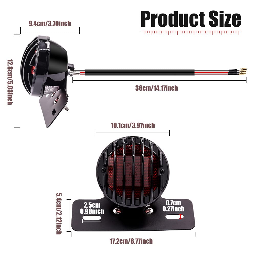 Fanale Posteriore Moto Rotondo Nero, Fanale Posteriore Universale Moto Luce Targa Luce Stop con Staffa 12V