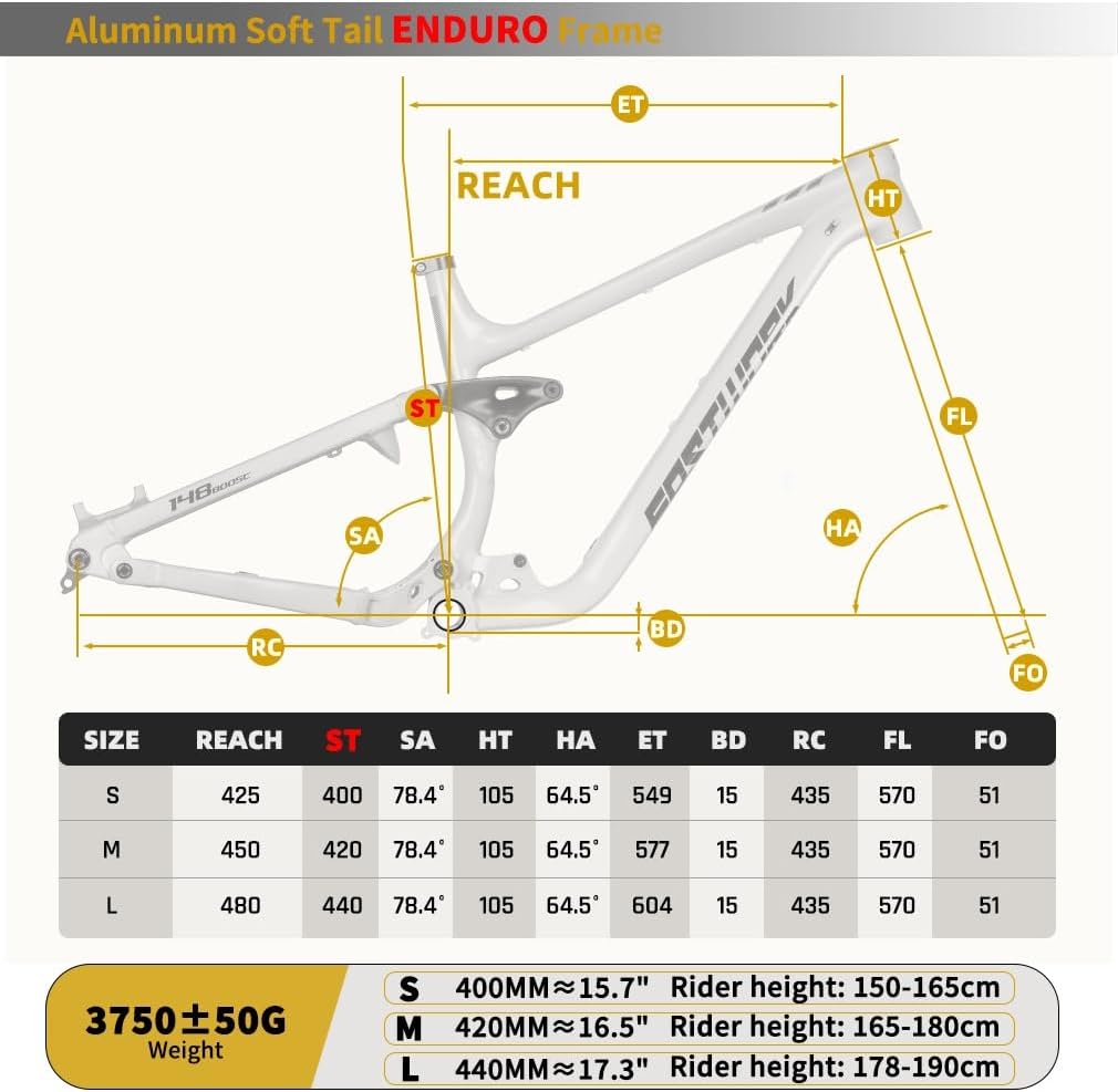 15.7" 16.5" 17.3" Mountain Bike Soft Tail Frame 27.5er 29er Full Suspension Enduro Frame Aluminium Alloy Bike Frame Travel 167mm 12 * 148mm Boost Thru Axle Disc Brake(White,29 * 15.7")