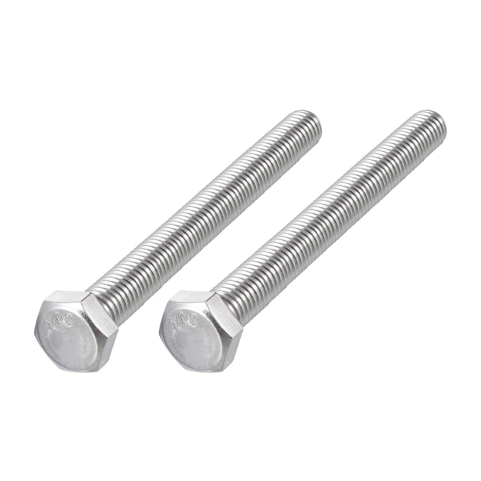 METALLIXITY Hex Head Bolts (1/2-13 x 6") 2Pcs, 304 Stainless Steel 18-8, Fully Threaded, External Hex Drive, Plain Finish