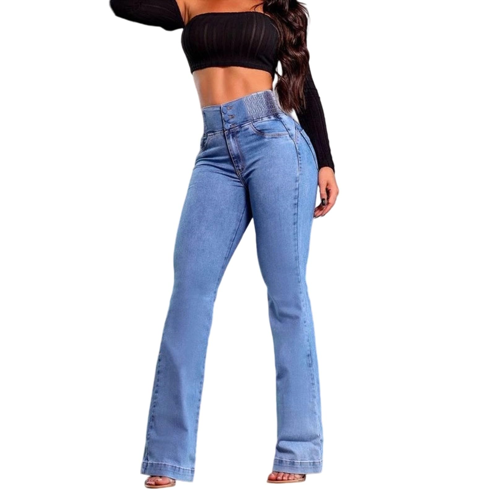 Pantalones Anchos Mujer, Pantalon Cintura Elastica Mujer.Vaqueros Tiro Ajustados Elásticos Cómodos para Ocasiones Informales y Vacaciones Pantalón