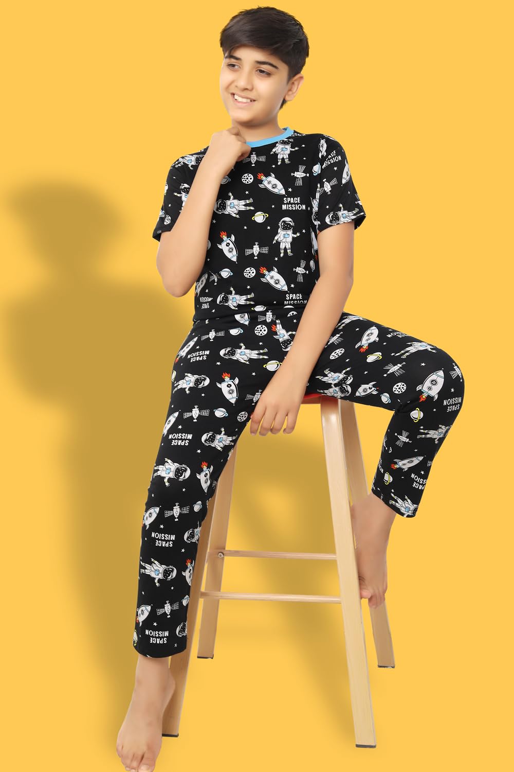 Ninos Dreams Cotton Graphic Pajama Pack of 1 (Round Neck Boys Coord Set_Black_12-14 Years) - Image 6 thumbnail