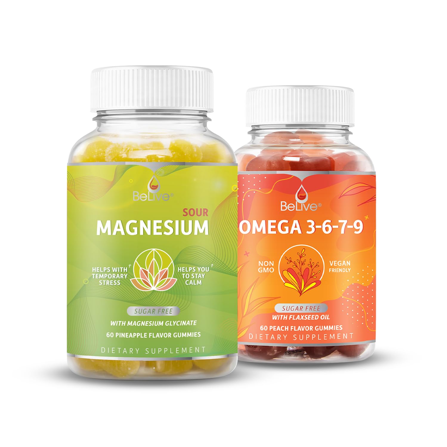 BeLive Magnesium GLycinate & Omega 3-6-7-9 Bundle for Relaxation, Sleep, Brain, Heart & Inmune System Support