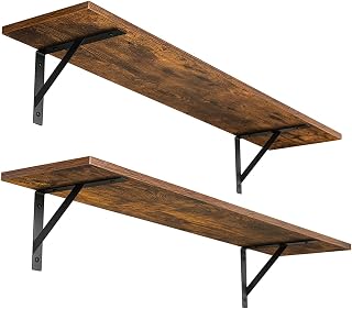 DINZI LVJ 31.5 Inch Rustic Brown Floating Wall Shelves Set of 2 - Sturdy Metal Brackets, Easy Install for Kitchen Bedroom Bathroom