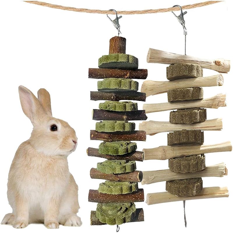 Petiscos e Brinquedos Mastigáveis para Pequenos Animais kathson com Madeira de Frutíferas e Bambu, Pacote com 2