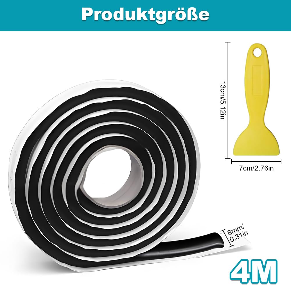 Ruban adhésif en butyle 8 mm x 4 m - Cordon rond d'étanchéité pour fenêtre de phare, porte, pare-brise - Noir