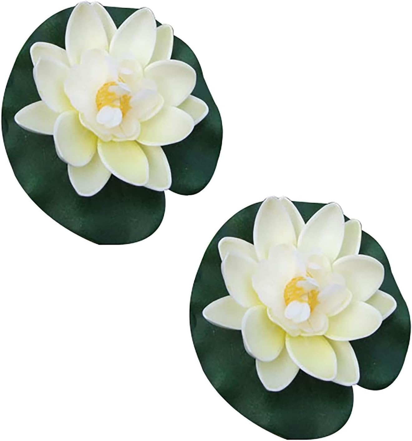 Yjemle 2Pcs Artificial Floating Foam Lotus Flowers White with Water Lily Pad Ornaments,for Patio Koi Pond Pool Aquarium Home Garden Wedding Party Holiday Decoration Water Gardens and Ponds