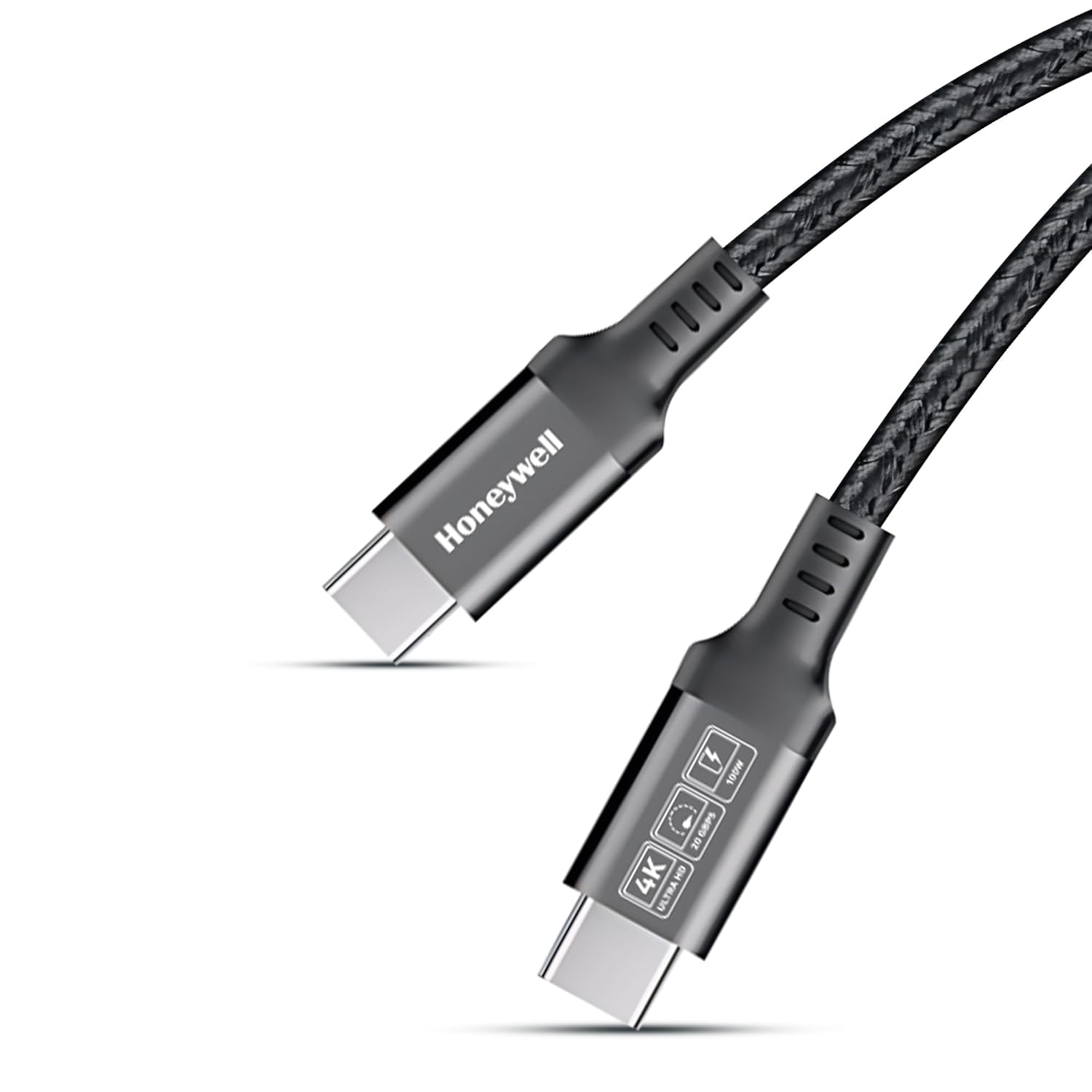 Honeywell Type-C to Type-C Braided USB 3.2 Cable, PD 100W Fast Charge, Max Output 5A, 20Gbps Transfer, 4K Video, Nickel-Plated, Tangle-Free compatible with Smartphones, Laptop, Power Bank, 1.2M