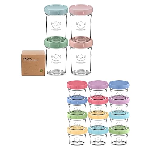 KeaBabies Recipientes de comida para bebés, paquete de 4 y 12 unidades, tarros de 8 oz y 4 onzas a prueba de fugas para microondas con tapas,