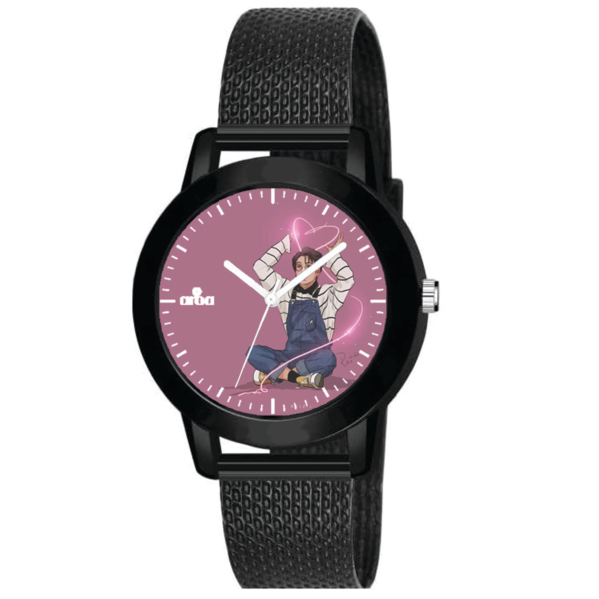 AROA Watch for Womens with BTS Jungkook Cute Anime Art Model :459 in Black Metal Type Rubber Analog Watch Pink Dial for Women Stylish Watch for Girls (B0C3XMSBBN) Amazon Price History, Amazon Price Tracker