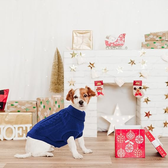 Small Dog Jumper, Warm Puppy Sweater for Winter - Knitted Pullover Soft Turtleneck Clothes Vest for Pet Autumn, Winter Outfit - Welsh Corgi, Yorkshire Terrier, Chihuahua (M, Blue)