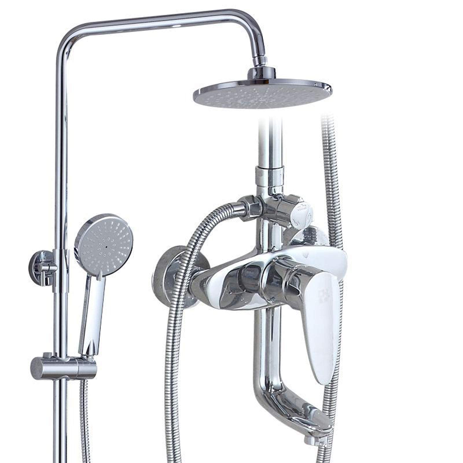 AYCDL Rainfall Shower System Chrome, Bathroom Shower Set Brass with Overhead Shower Head Tap, Wall Mounted Shower Mixer Set Adjustable for Hotel Gym