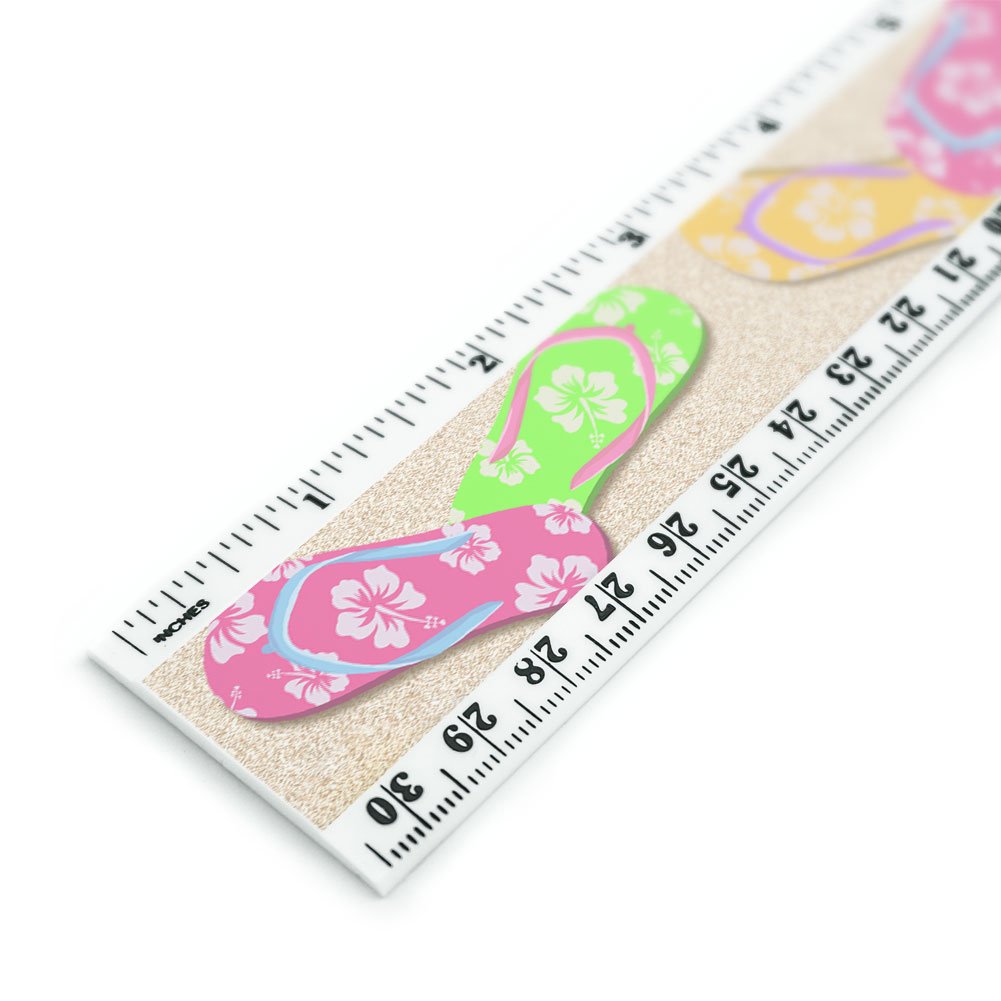 Flip Flops Sandals on The Beach Pattern 12 Inch Standard and Metric Plastic Ruler