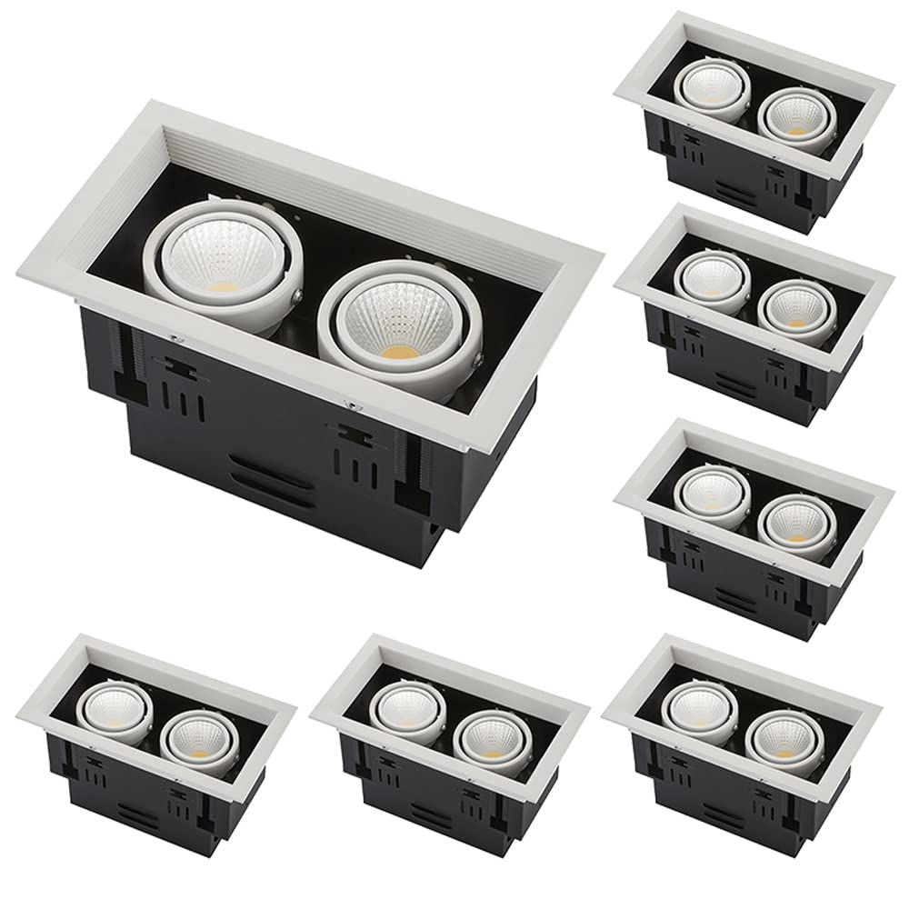 Lot de 7 projecteurs LED à cardan Multiple 14/24/40/60 W, Angle réglable LED Downlight-Double tête encastrée CRI 90+, lumière Canless Bull's Eye, 3 Couleurs sélectionnables 3000K-5000K