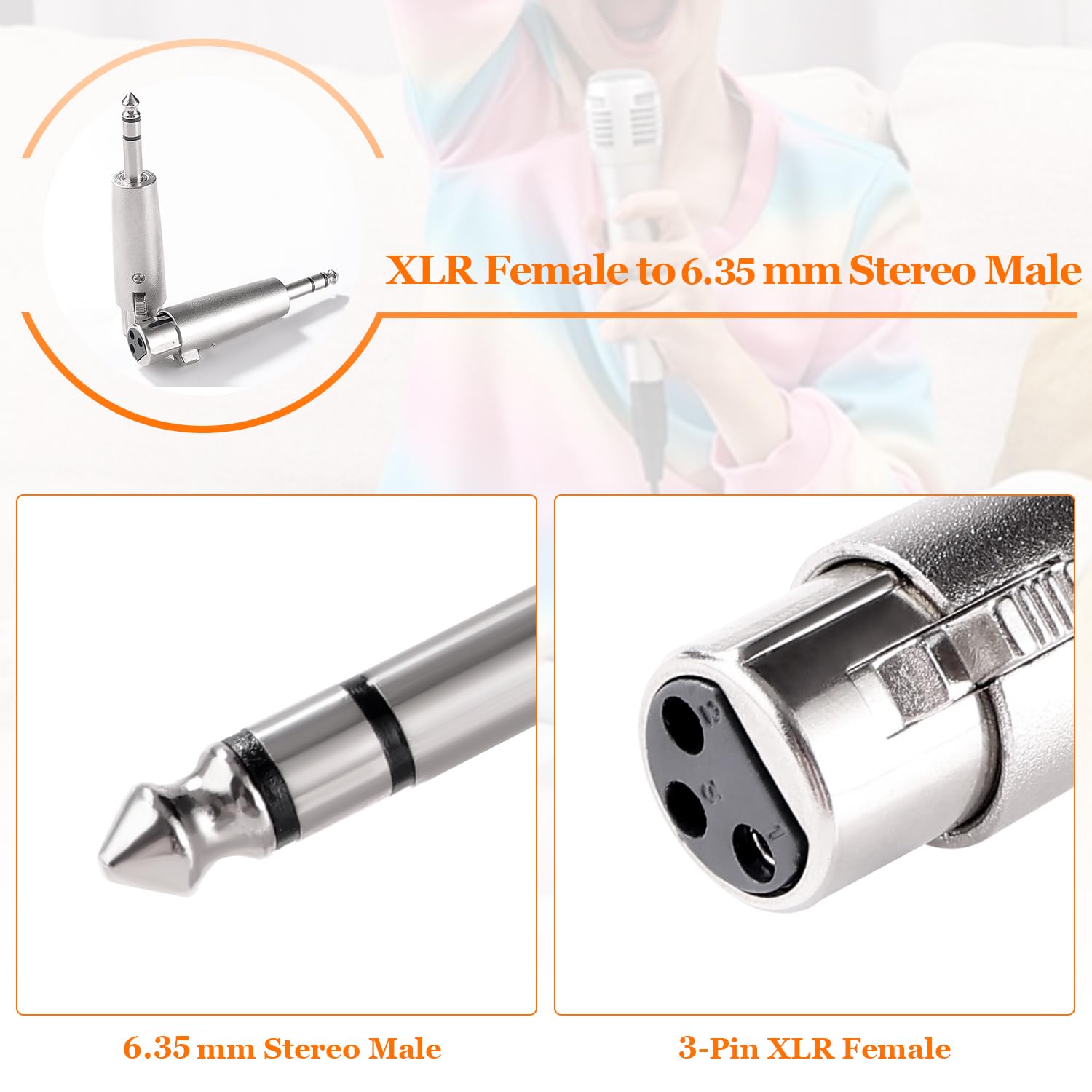 KUOQIY 2 PCS 3-Pin XLR to 6.35mm Adapter, XLR Female to 1/4" TRS Male Stereo Audio Microphone Adapter - Image 3