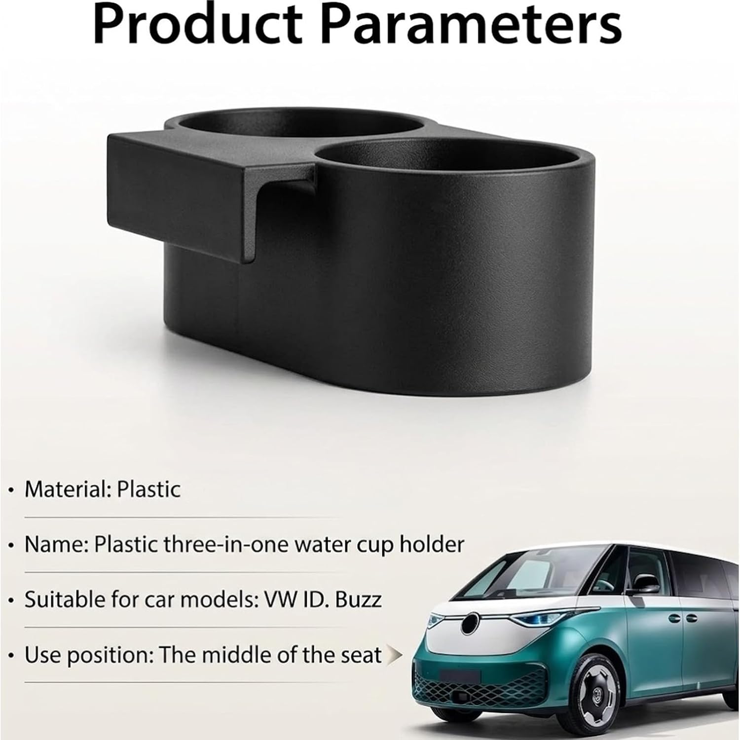 Removable Rear Seat Cup Holder Compatible with VW ID. Buzz, Side Mount Drink Snack Holder, No Tools Installation, Fits Beverage Containers up to 71mm in Diameter