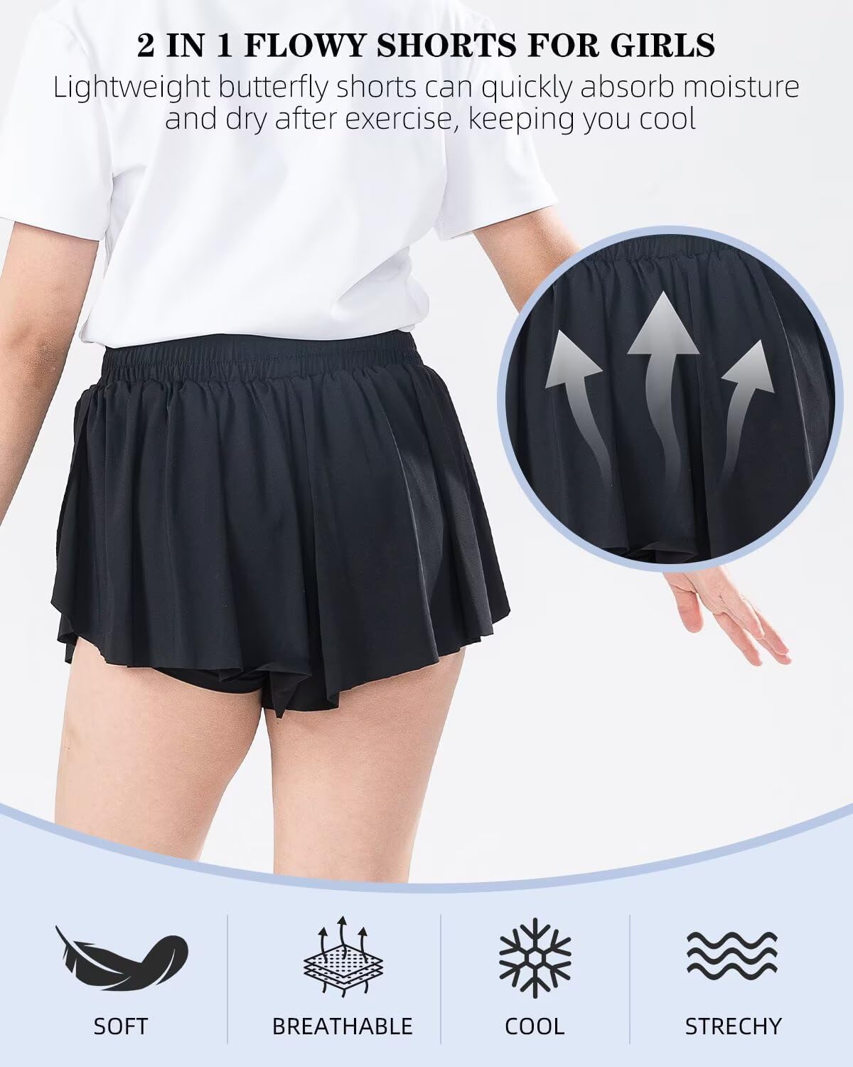 Girls Flowy Shorts with Spandex Liner,2 in 1 Butterfly Shorts Teen Girls with Pockets for Sports,Running,Athletic - Image 6