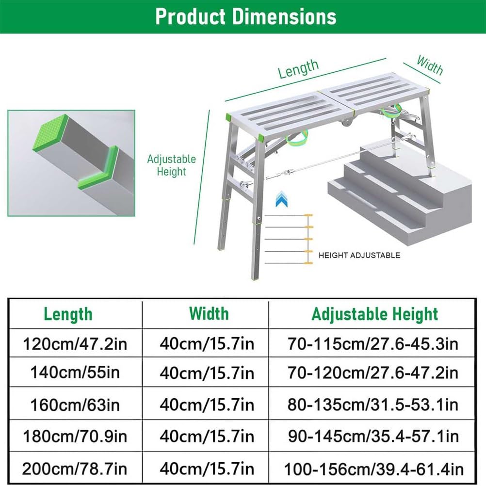 Plataforma de Trabajo Ajustable con trampilla, andamio, Escalera, Taburete y Banco, con Capacidad de Carga de 400 kg y Altura Ajustable para el hogar, la Oficina, el Taller y el Garaje. 0012