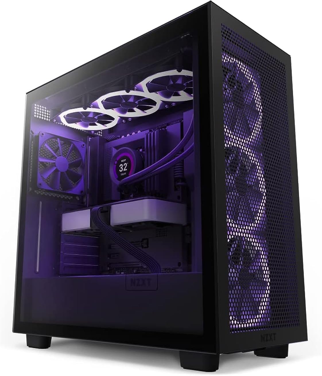 NZXT H7 Flow - CM-H71FB-01 - ATX Mid Tower PC Gaming Case - Front I/O USB Type-C Port - Quick-Release Tempered Glass Side Panel - Vertical GPU Mount - Integrated RGB Lighting - Black