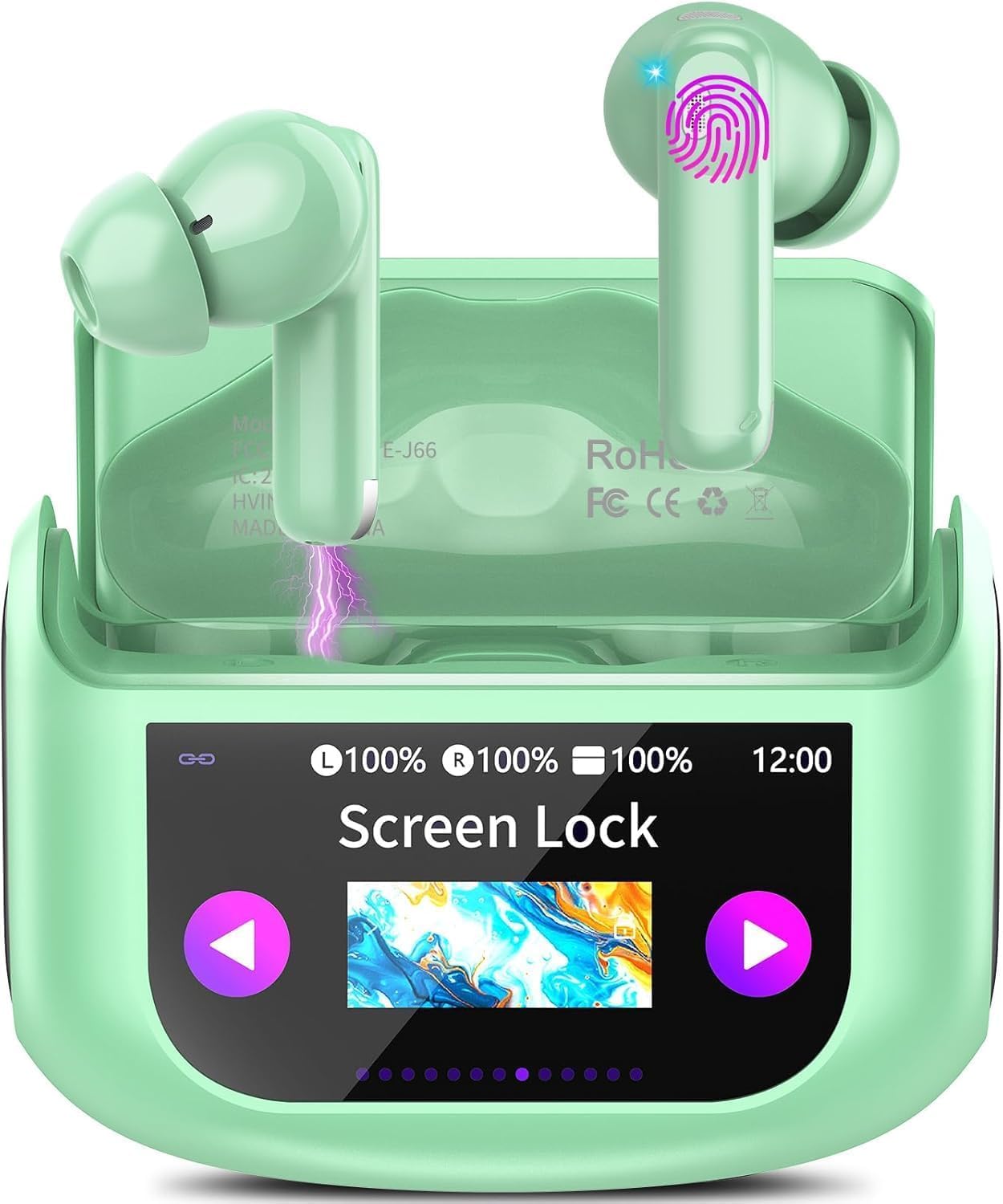 Auriculares Inalámbricos Bluetooth ANC Reducción de Ruido, 48H Auriculares Bluetooth 5.4 Con HD Micrófono, Sonido Premium, 5 Modos EQ Cascos Pantalla Táctil, IP7 Impermeable Cascos Inalámbricos, Verde